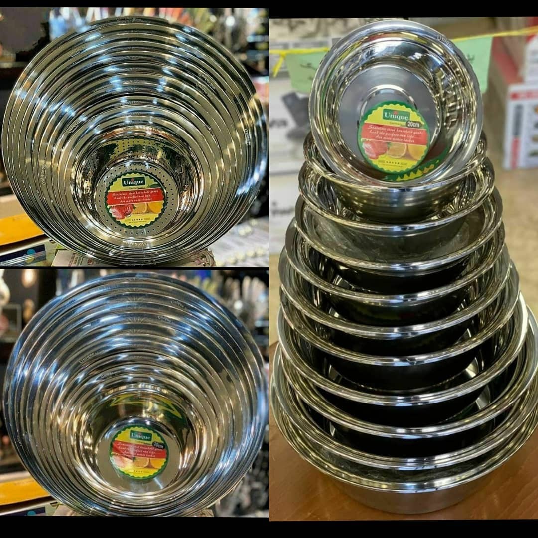 آبکش و لگن یونیک حک شده استیل 12 تایی