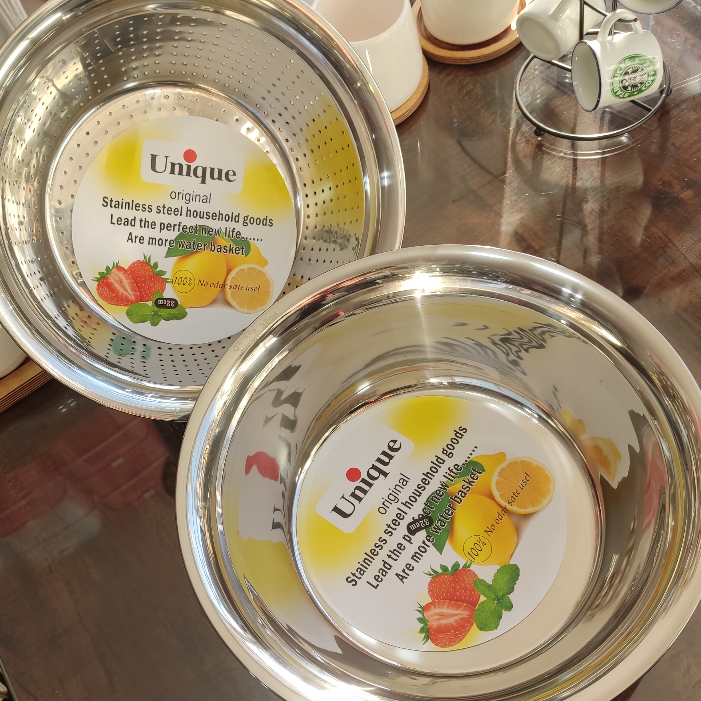 آبکش و لگن استیل یونیک سایز 32 سانت
