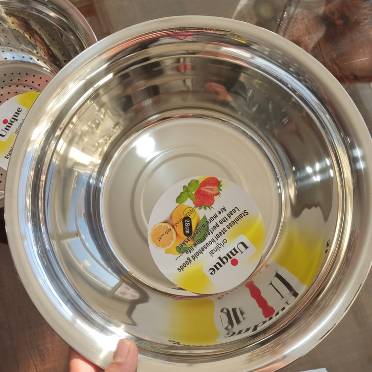آبکش و لگن استیل یونیک سایز 28 لگن و صافی استیل دوتایی